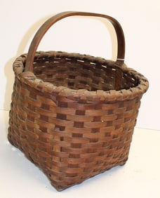 Antique fixed handled gathering basket - 16" tall x 14" diam