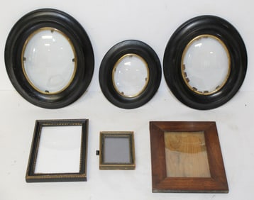 Lot of 6 vintage/antique small frames incl 3 ovals w domed glass - smallest 2 1/2"x3 1/2" & largest