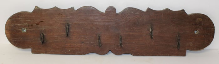 Antique game rack w iron hooks - 8" x 33" wide