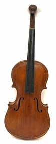 Antique violin w carved bear head & MOP inlaid back -