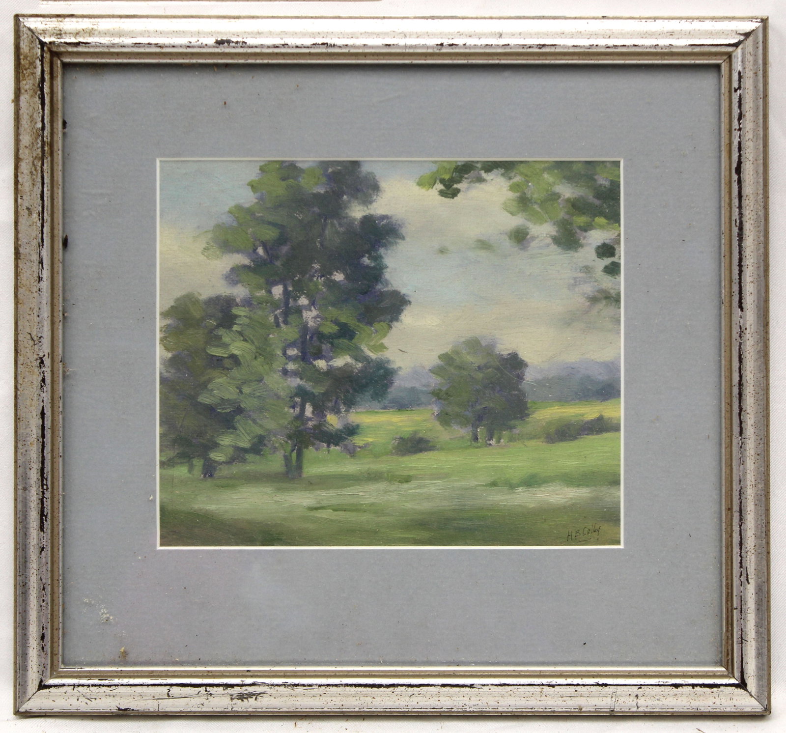 Signed Henry B Colby o/c titled "On a Prairie Farm, Illinois" - overall framed size 9 1/4"x10": Signed Henry B Colby o/c titled "On a Prairie Farm, Illinois" - overall framed size 9 1/4"x10"