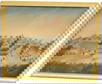 Countryside w/c farm scene w people, horses & carriage - overall framed size 18"x22"