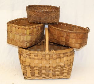 Lot of 4 Native American baskets - 14 1/2"x18"x12", 6"x10 1/2"x10", 5"x13"x10" & 4"x10 1/2"x10 1/2"