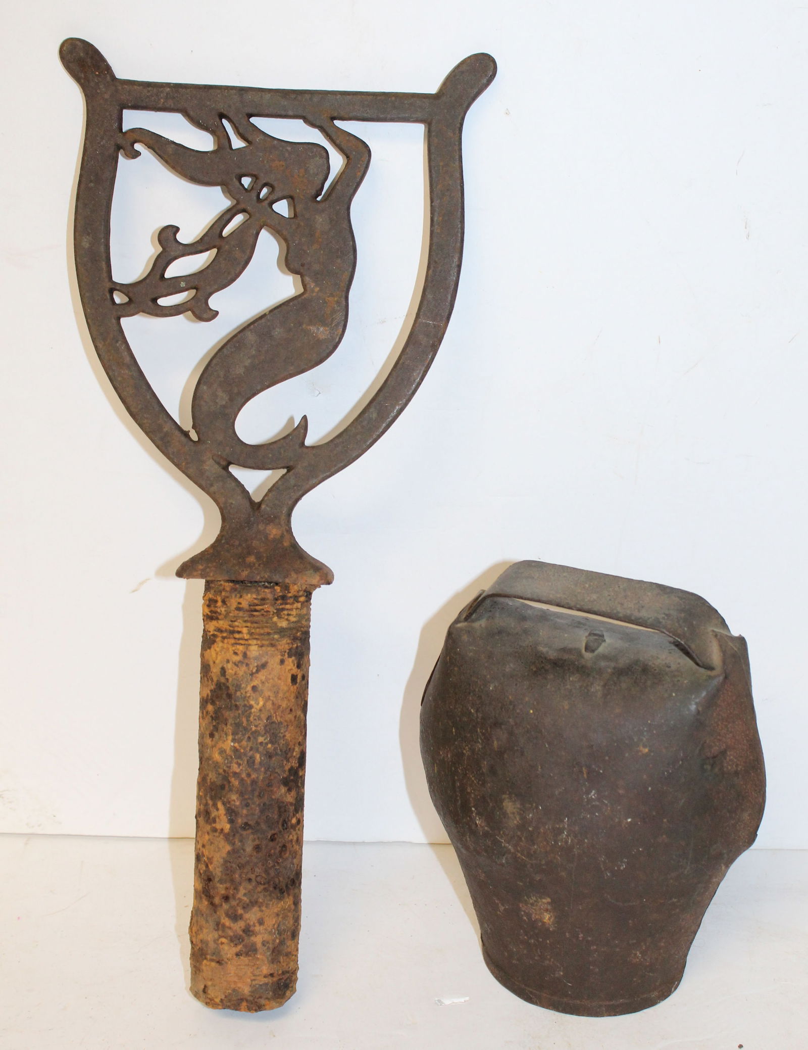 Antique bell & mermaid motif iron bootscraper - 7" & 16" tall (1 of 6)