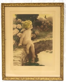 Antique Bessie Pease Gutmann print "The Butterfly" - overall framed size 19 1/2"x15"