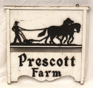 Double sided wooden painted sign "Prescott Farm" - 20"x21"