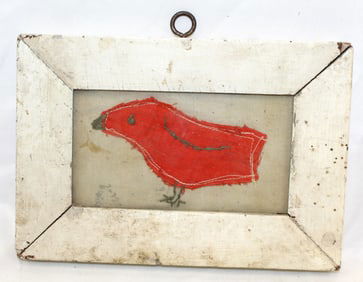 Interesting cut textile framed bird - overall framed size 6"x8 1/2"