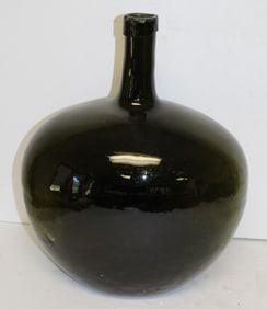 large Antique Demijohn, Heart or bladder shape, dark olive green - 20" tall