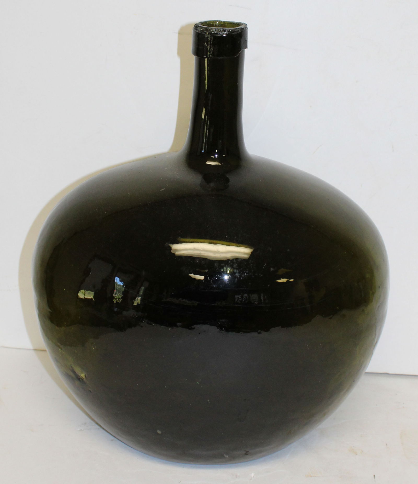 large Antique Demijohn, Heart or bladder shape, dark olive green - 20" tall (1 of 6)