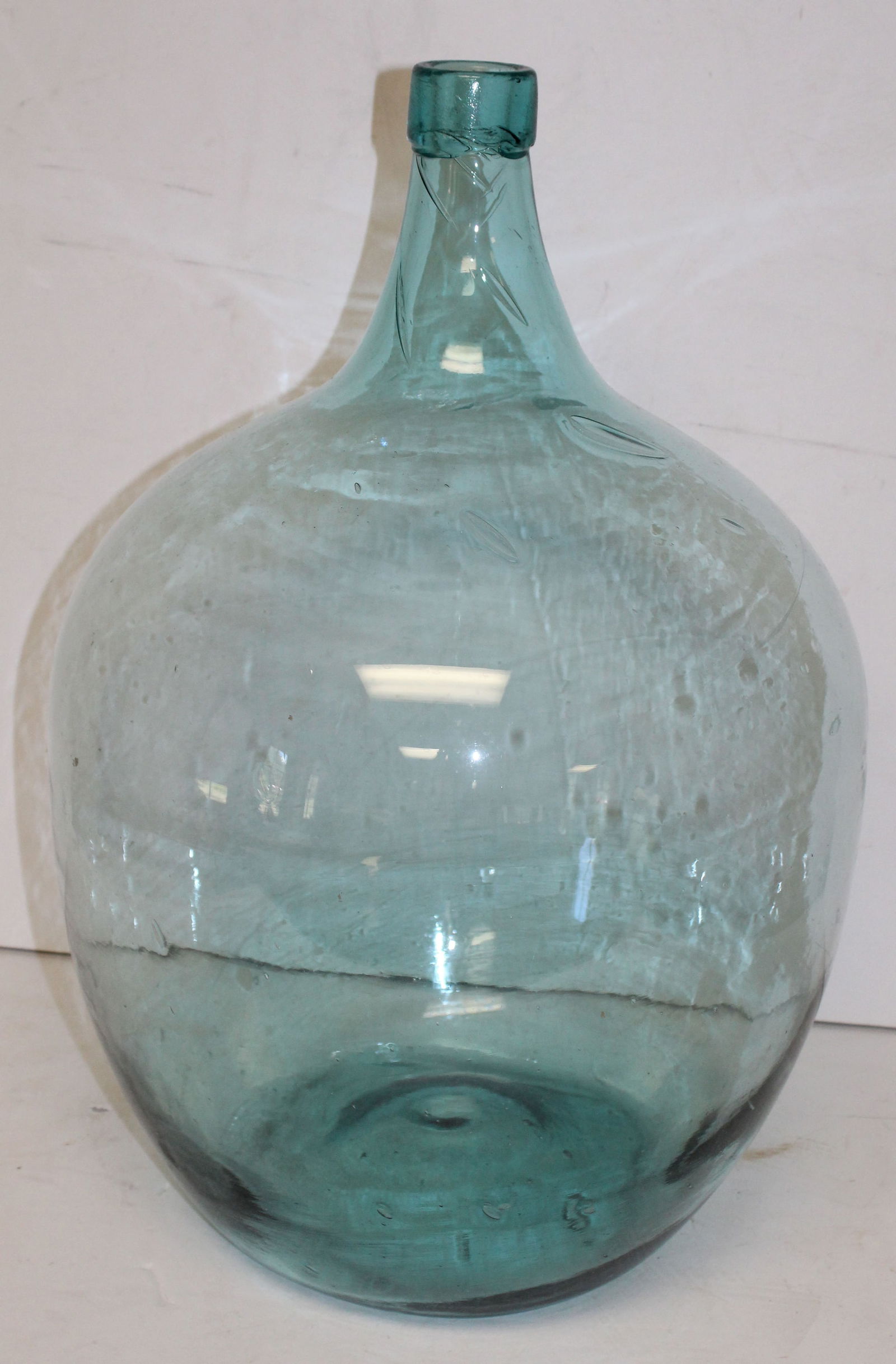 large Antique Demijohn, full vintage shape, medium aqua-blue - 24" tall (1 of 5)