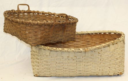 Lot of 2 large 2 handled gathering/laundry baskets incl 1 in white paint - 7"x22" & 12"x24 1/2"x22"