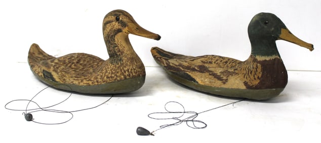 Lot of 2 canvas duck decoys w weights - 14 1/2" & 15" long
