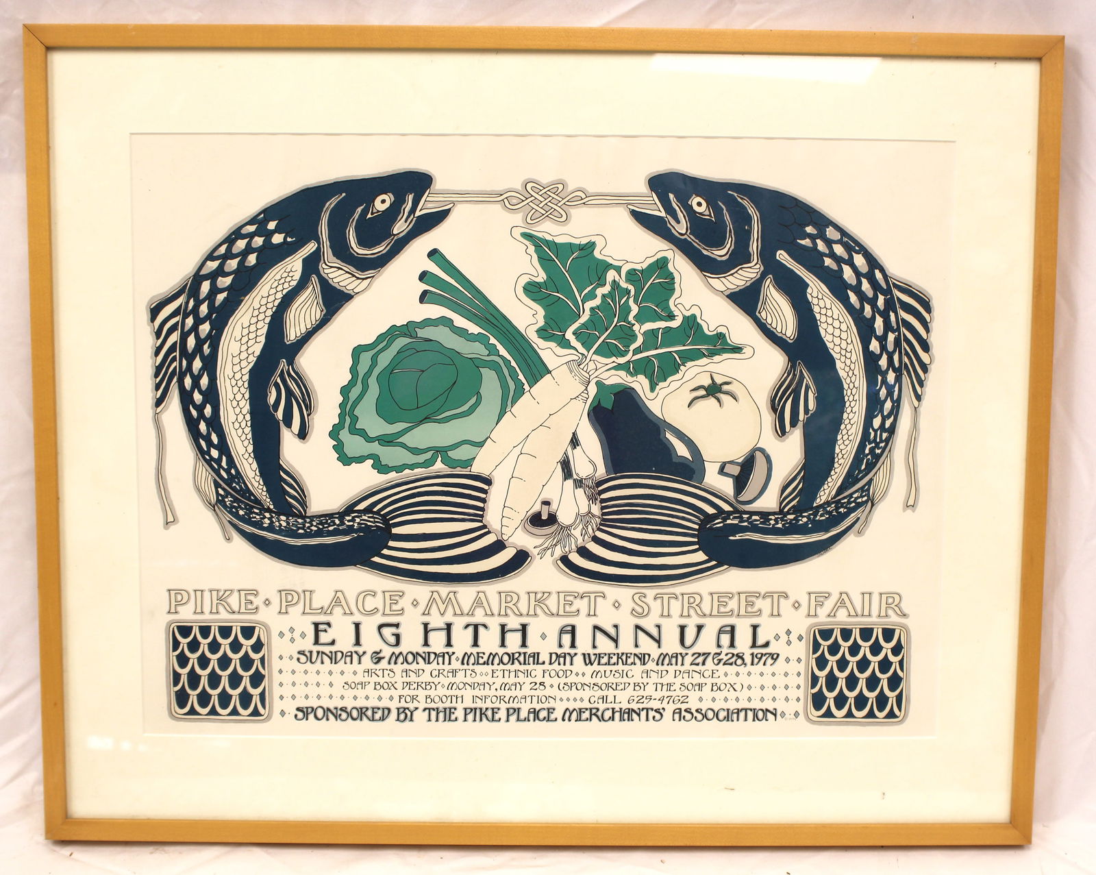 Vintage graphic framed poster "Pike Place Market Street Fair - Eighth Annual" May 1979 - Pike, NH - (1 of 6)