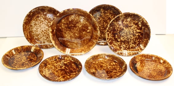 Lot of 8 Bennington/Rockingham plates - 9"-11 1/2" diam