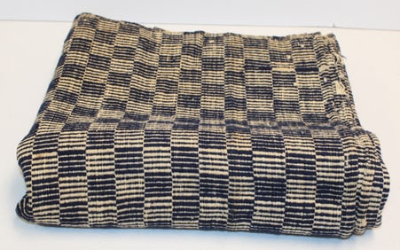 Antique blue & white wool blanket/coverlet fragment - 24"x94"