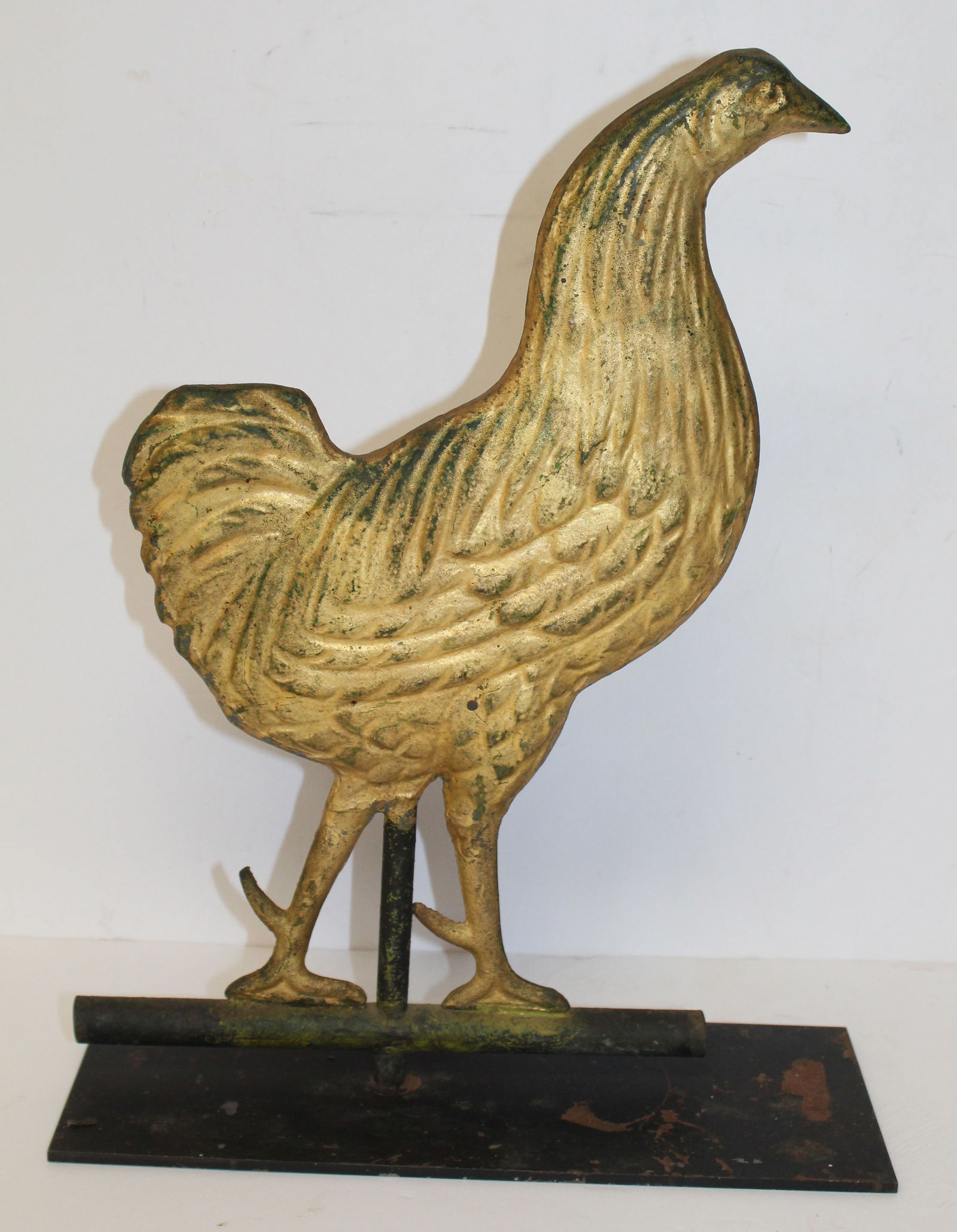 Antique gamecock copper weathervane in gilt surface - 17" tall on stand (1 of 9)