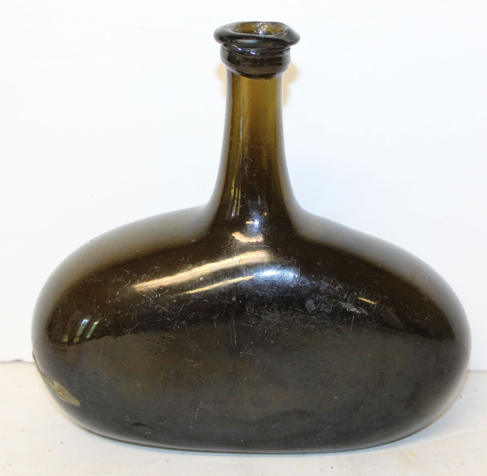 Antique onion green glass bottle probably German - 7 1/2" tall (1 of 5)