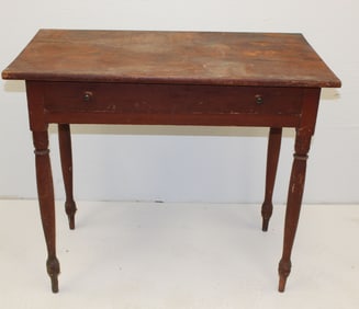 Country Sheraton 1 drawer table in red paint - 29" tall x 34" wide x 19" deep