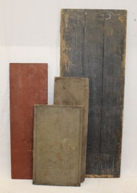Lot of 4 antique painted boards in green, red, gray & black - 28"x17"; 38"x12"; 42"x13" & 61"x23"