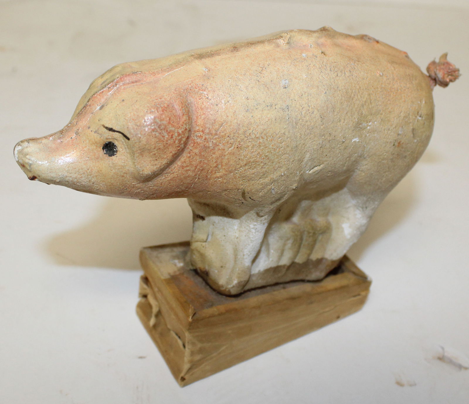 Antique papier mache pig squeak toy - as found - squeaker not working - 5" tall x 6" wide (1 of 7)