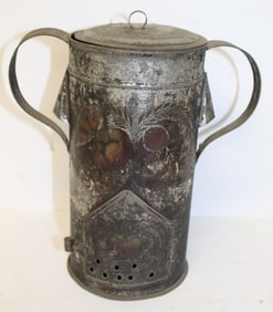 Antique toleware 2 handled warmer - 8 1/2" tall
