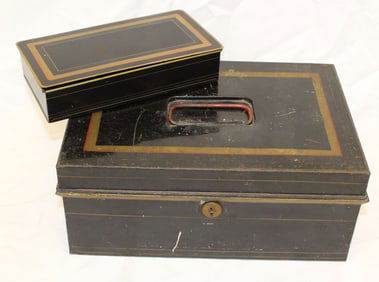 Lot of 2 toleware document boxes - 1 1/2"x8 1/4"x4 1/2" & 5"x12"x8"