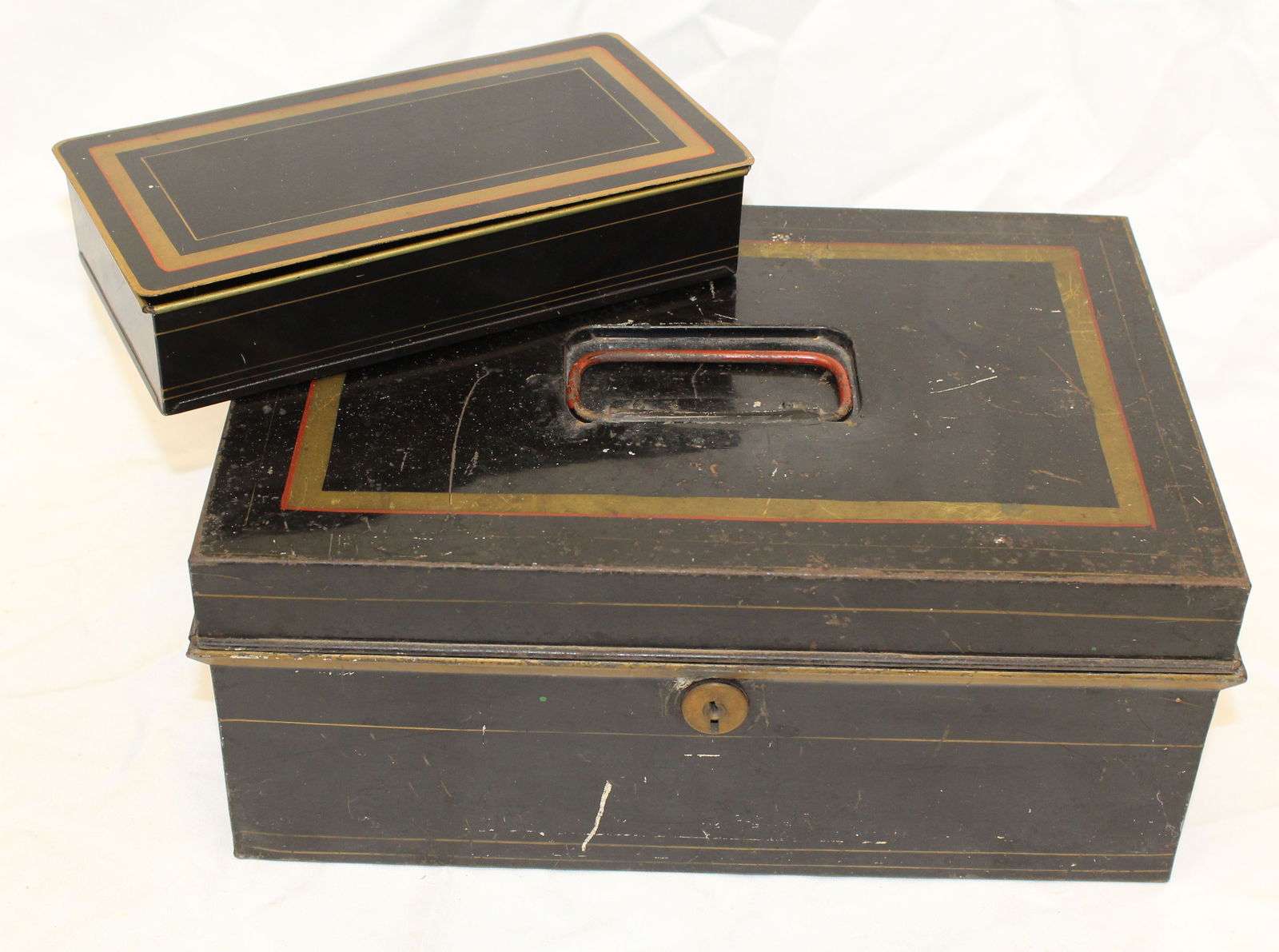 Lot of 2 toleware document boxes - 1 1/2"x8 1/4"x4 1/2" & 5"x12"x8" (1 of 3)