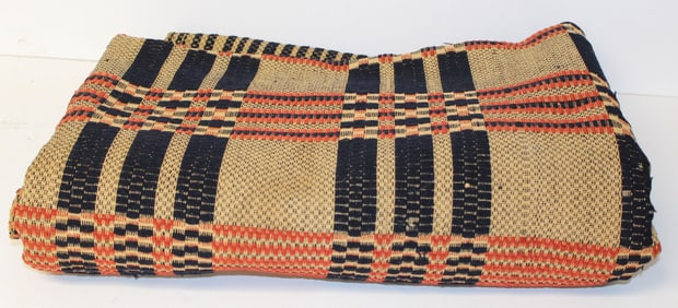 Antique red, white & blue wool coverlet - 70"x100"