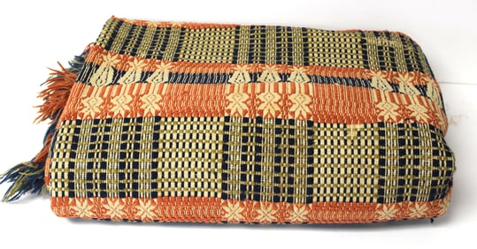 Antique red, white & blue wool coverlet - 74"x100"