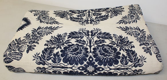 Antique blue & white wool coverlet dated 1850 - 80"x92"