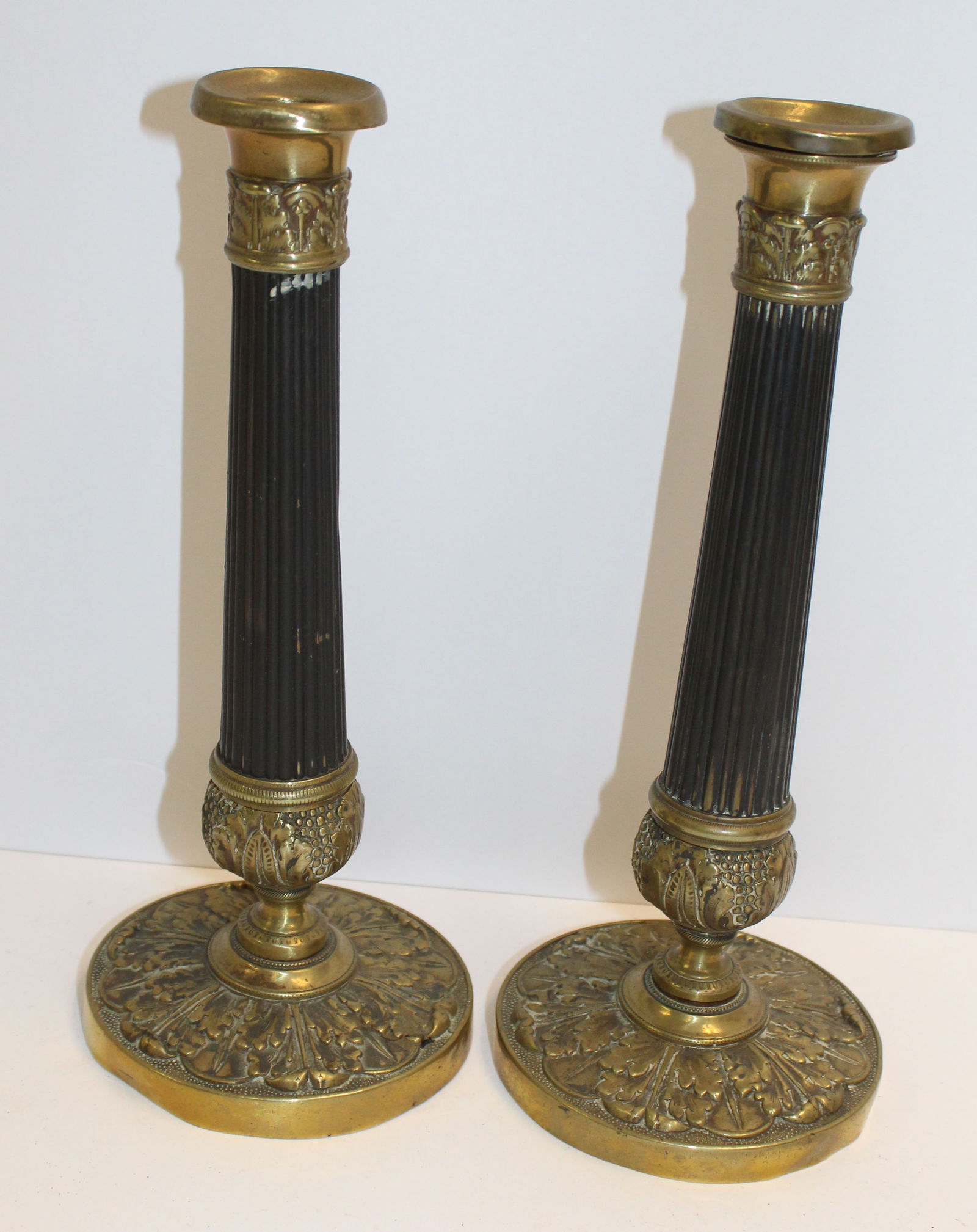 Pair of 19th C French Empire Candlestick in cast & stamped Brass, Charles X style - 10" tall (1 of 5)