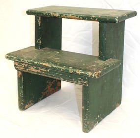 Antique stepstool in Windsor green paint - 15" tall x 16" wide x 11 1/2" deep