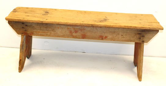 Antique country bench w bootjack ended legs - Came out of the Enfield Shaker Community - 19" tall x