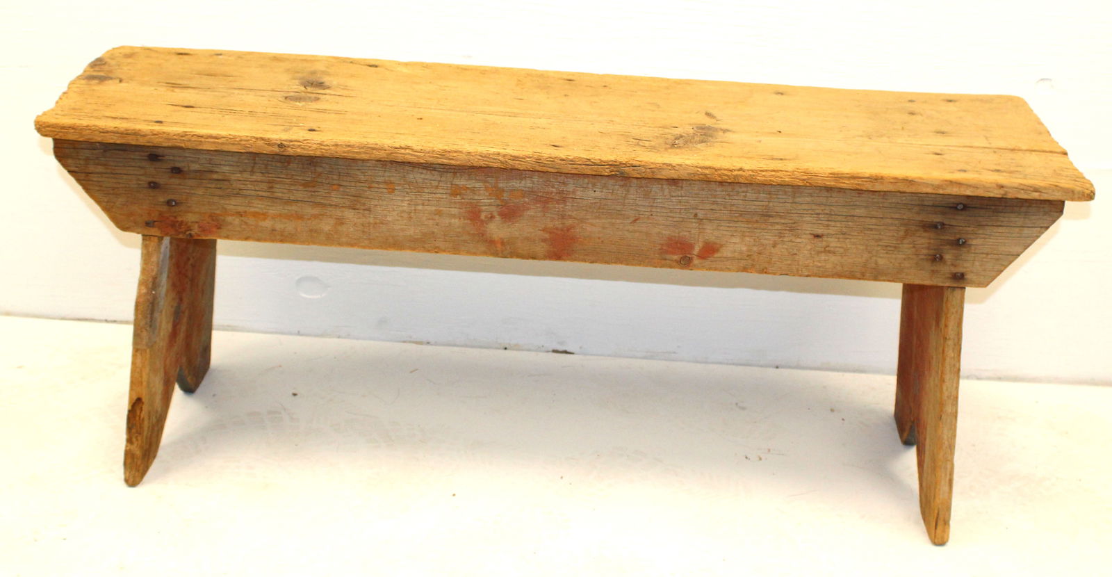 Antique country bench w bootjack ended legs - Came out of the Enfield Shaker Community - 19" tall x (1 of 4)
