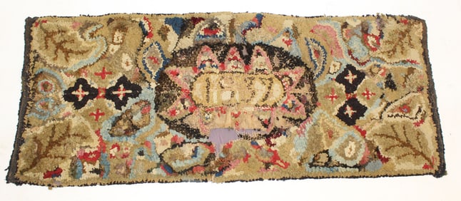 Antique hooked rug w floral motif - as found - 25 1/2"x60"