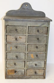 Antique 12 drawer spice box - 22 1/2" tall x 13" wide x 7 1/2" deep