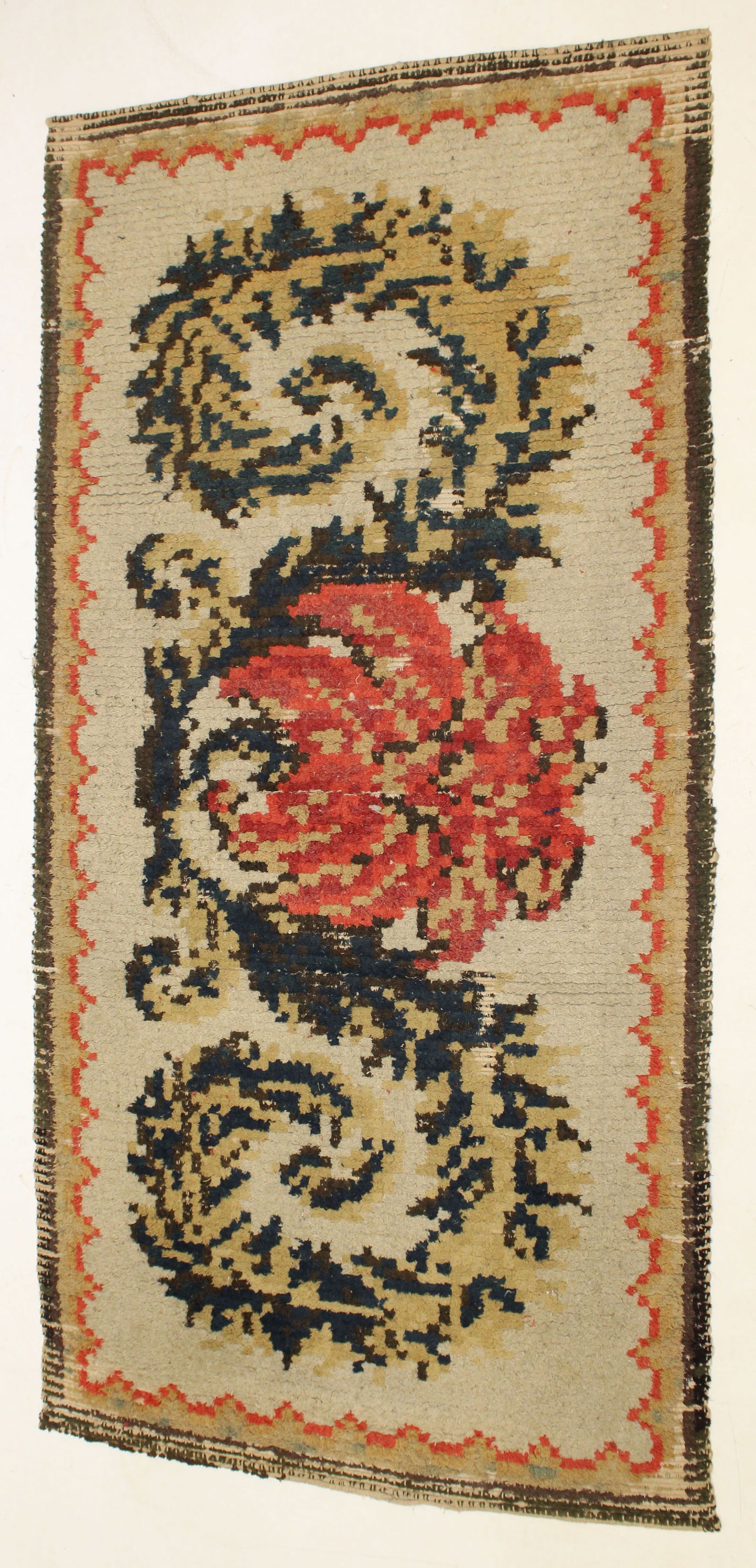 Antique hooked rug w floral center - 33 1/2"x64" (1 of 7)