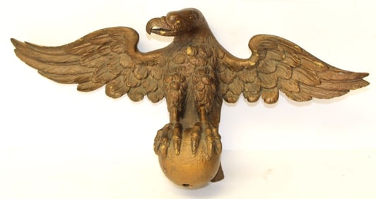 19thC carved wood eagle in old surface - 12" tall x26" wing span