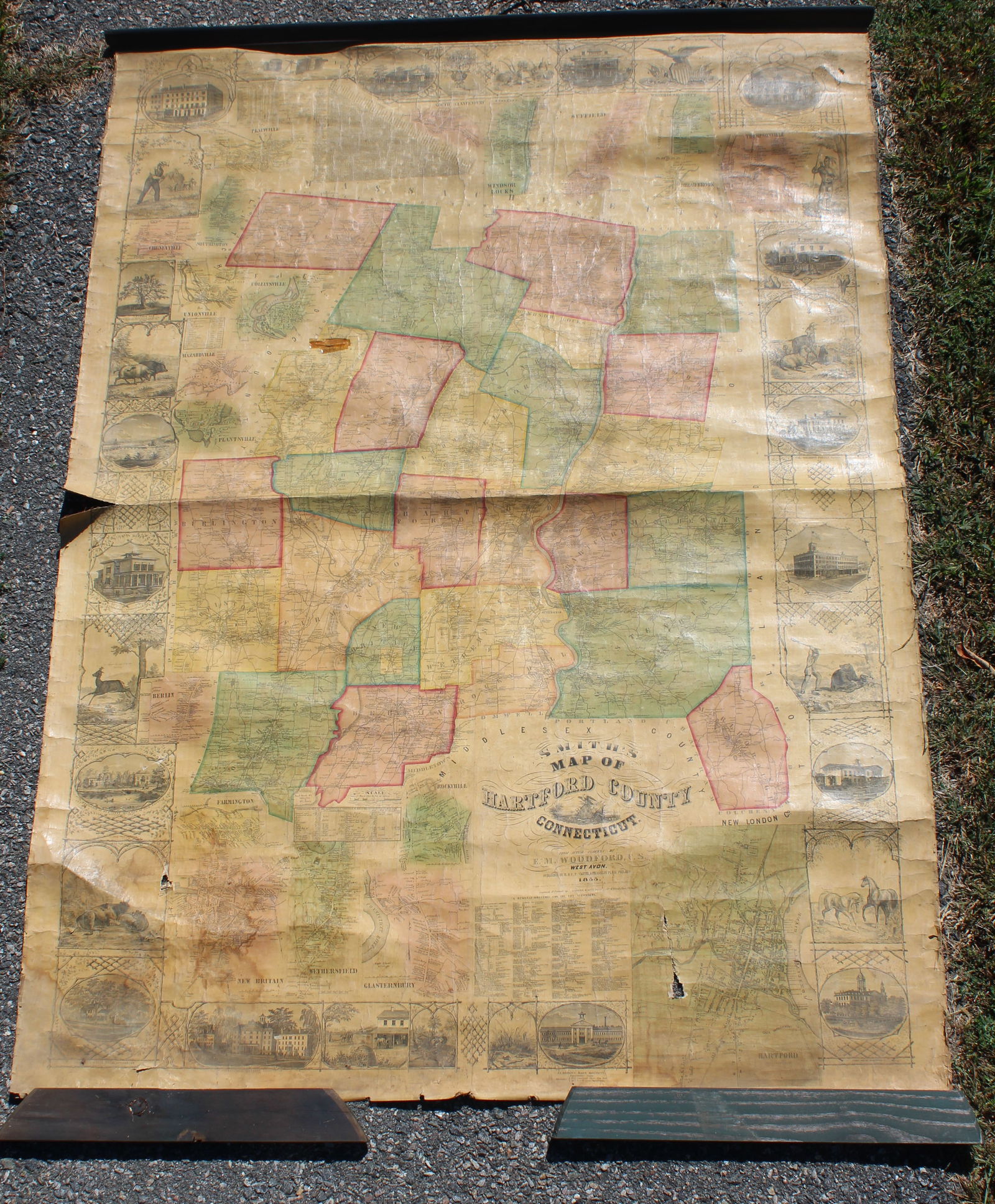 Large antique map - "Smith's Map of Hartford County Connecticut" 1855 (1 of 16)