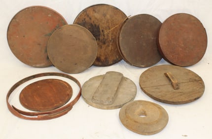 Large lot of antique box & barrel lids - 7 1/2" - 12" diam