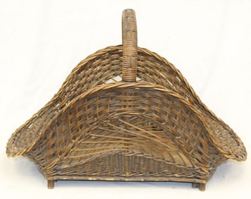 Large vintage wicker magazine/kindling basket - 18" tall x 17 1/4" wide x 30" long