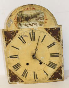 Antique tall clock face & forks w hand painted hunt scene on face - 15" tall x 11"x5 1/4" deep