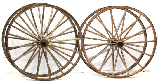 Lot of 4 antique wooden wagon wheels - 44" diam