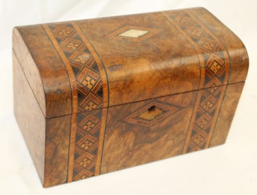 Antique inlaid box/tea caddy - 5 1/2" tall x 9"x5"