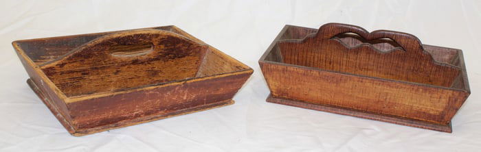 Lot of 2 antique utility carriers - 5" tall x 13 1/2"x8 1/2" & 4 1/2" tall x 13"x10"