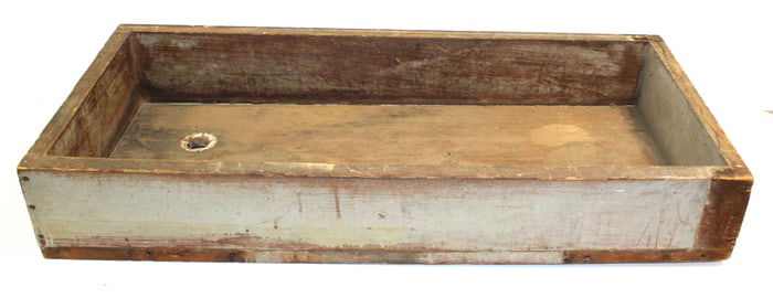 Antique wooden sink in gray paint - 6" tall x 38"x17 1/2"