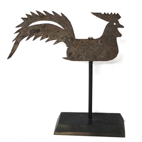 Folk Art sheet iron rooster weathervane - 16" tall overall height x 15" wide