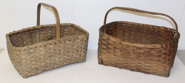 Lot of 2 antique fixed handled baskets