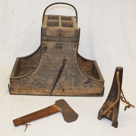 Antique Ferrier's box w ax & other tool - 20" tall x 18" long x 12" deep