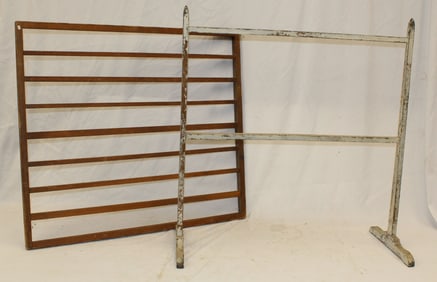 Antique shoe foot herb drying rack in oyster paint plus a drying rack in attic surface - 33"x31" &